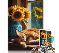 Teenager Puzzles Sunflowers And Cats Adult Puzzles 1000 Pieces,Learning Educational Toys Family Games Enhance Love between Couples 26x38cm