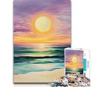 Teenager Puzzles Sunset Beach Oil Painting Jigsaw Puzzles for Teenagers,with Fully Interlocking Randomly Shaped Pieces for And 14 Years Old 50x75cm