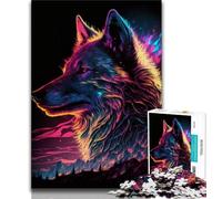 Teenager Puzzles Synthwave Wolf Jigsaw Puzzles for Adults 1000 Piece,Stress Reliever Difficult Challenge Unique Home Decor And Gifts 75x50cm