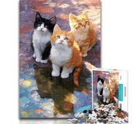 Teenager Puzzles Three Cute Cats Adult Puzzles 1000 Pieces,Learning Educational Toys Family Games Enhance Love between Couples 26x38cm