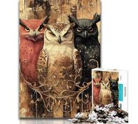 Teenager Puzzles Three Owls 1000 Piece Jigsaw Puzzles for Adults Gifts,Staycation Kill Time Enhance Love between Couples 26x38cm