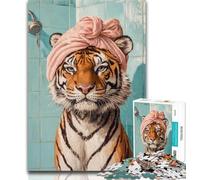 Teenager Puzzles Tiger in The Bathroom Adult Jigsaw Puzzles 1000,Decompressing Intellectual Educational Toy Secret Santa Gifts 50x75cm