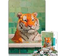 Teenager Puzzles Tiger in The Bathroom Jigsaw Puzzles for Teenagers 1000 Piece,Vibrant And Unique Design Relaxing & Challenging Puzzle Experience 26x38cm