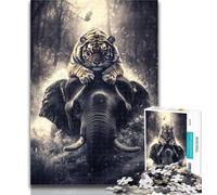 Teenager Puzzles Tiger Riding An Elephant Jigsaw Puzzles for Teenagers 1000 Pieces,Vibrant And Unique Design Relaxing & Challenging Puzzle Experience 50x75cm