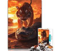 Teenager Puzzles Tigers And Crocodiles Jigsaw Puzzles for Teenagers,with Fully Interlocking Randomly Shaped Pieces for And 14 Years Old 26x38cm