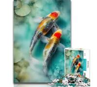 Teenager Puzzles Watercolor Koi Jigsaw Puzzles for Teenagers 1000 Pieces,with Matching Poster And Trivia Sheet for Age 14 Years Up 50x75cm