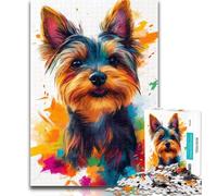 Teenager Puzzles Watercolor Yorkshire Terrier Jigsaw Puzzles for Teenagers 1000 Piece,Vibrant And Unique Design Relaxing & Challenging Puzzle Experience 26x38cm