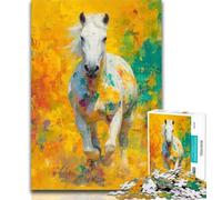 Teenager Puzzles White Horse Painting 1000 Piece Jigsaw Puzzle for Adults Teens,Challenging Game And Family Play Secret Santa Gifts 50x75cm