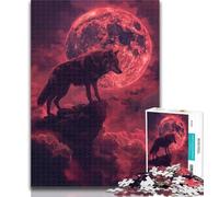 Teenager Puzzles Wolf Under The Blood Moon Jigsaw Puzzles for Teenagers 1000 Pieces,Train Your Brain And Hands Birthday Present, Gifts 26x38cm