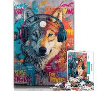 Teenager Puzzles Wolf with Headphones Puzzles for Teenagers 1000 Pieces,Educational Game for Birthday, Chrismas for Ages 14+ 50x75cm