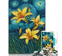 Teenager Puzzles Yellow Lilies in The Night Sky 1000 Piece Jigsaw Puzzle for Adults And Teenagers,Train Your Brain And Hands Birthday Present, Gifts 50x75cm