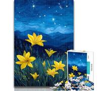 Teenager Puzzles Yellow Lilies in The Night Sky 1000 Pieces Jigsaw Puzzle for Adults& Teens,Train Your Brain And Hands Gifts for Friends And Family 26x38cm