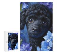 Teenagers 1000 PCS Jigsaw Puzzle Black Poodle with Blue Flowers Jigsaw Puzzles for Adults Staycation Kill Time Parent-child Interaction Family Fun & Game Night 1000 PCS