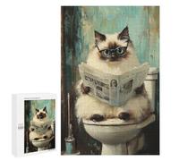 Teenagers 1000 PCS Jigsaw Puzzle Cat Reading Newspaper on Toilet Jigsaw Puzzles for Adults Staycation Kill Time Parent-child Interaction Family Fun & Game Night 1000 PCS