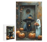 Teenagers 1000 PCS Jigsaw Puzzle Halloween Black Cat Ghost Pumpkins Jigsaw Puzzles for Adults Staycation Kill Time Parent-child Interaction Family Fun & Game Night 1000 PCS