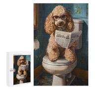Teenagers 1000 PCS Jigsaw Puzzle Poodle Reading Newspaper on Toilet-4 Jigsaw Puzzles for Adults Staycation Kill Time Parent-child Interaction Family Fun & Game Night 1000 PCS