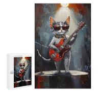 Teenagers 1000 PCS Jigsaw Puzzle Rock Star Kitty Guitarist -1 Jigsaw Puzzles for Adults Staycation Kill Time Parent-child Interaction Family Fun & Game Night 1000 PCS