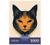 Teenagers 1000 Piece Jigsaw Puzzle Abstract Cat Vector Portrait in Bold Orange Tones Jigsaw for Adults Family Game Home Decoration Unique Birthday And Xmas Gifts 38x26cm/1000pcs