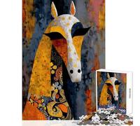 Teenagers 1000 Piece Jigsaw Puzzle Abstract Horse Portrait with Floral Patterns Educational Game Improve Memory Educational Toy Decompressing Intellectual (38x52cm)