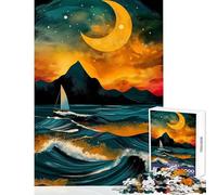 Teenagers 1000 Piece Jigsaw Puzzle Abstract Sailboat Under Crescent Moon Jigsaw 1000 Pieces Home Decoration Toys Art Work Gifts Perfect Decoration (50x75cm)