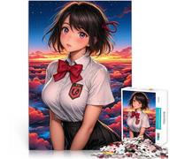 teenagers 1000 Piece Jigsaw Puzzle Anime Girl Sunset Clouds Hands-on-Spiel denn eignet sich ideal als Geschenk für die ganze Familie52x38cm