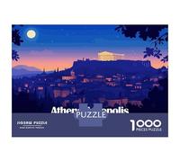Teenagers 1000 Piece Jigsaw Puzzle Athens Acropolis Greece Nightscape Illustration Adult Jigsaw Puzzle Brain Teaser Game Perfect Decoration Christmas Birthday Gifts 70x50cm/1000pcs