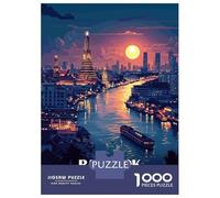 Teenagers 1000 Piece Jigsaw Puzzle Bangkok Thailand Cityscape at Sunset Puzzles for Adults Relax Games Pattern Assembly Fun at Home Activities, 52x38cm/1000pcs