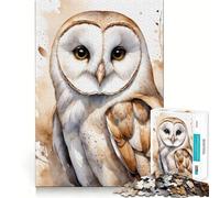 Teenagers 1000 Piece Jigsaw Puzzle Barn Owl Watercolor Painting Smooth Cut Art Mind Game Gift Relax Play Time Christmas Leisure Art (38x26cm)
