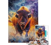 Teenagers 1000 Piece Jigsaw Puzzle Bison Thunderstorm Majesty- Toys Educational Games Educational Games Difficult Challenge Gifts for Women Men (size 75x50cm)