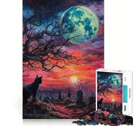 Teenagers 1000 Piece Jigsaw Puzzle Black Cat Cemetery Sunset Smooth Cut Art Mind Game Gift Relax Play Time Christmas Leisure Art (38x52cm)