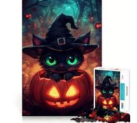 Teenagers 1000 Piece Jigsaw Puzzle Black Cat in Pumpkin Exact Edge Art, Logic Skill Play, Calm Fun Time, Christmas Art Gift (38x52cm)