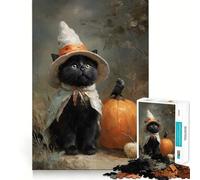 Teenagers 1000 Piece Jigsaw Puzzle Black Cat Witch Exact Edge Art, Logic Skill Play, Calm Fun Time, Christmas Art Gift (50x75cm)