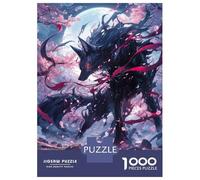 Teenagers 1000 Piece Jigsaw Puzzle Black Kitsune Sakura Puzzles for Adults Relax Games Pattern Assembly Fun at Home Activities, 70x50cm/1000pcs