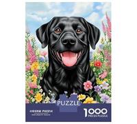 Teenagers 1000 Piece Jigsaw Puzzle Black Lab in Flowers Puzzle for Adults Family Games Difficult Hard Christmas Birthday Gifts 70x50cm/1000pcs