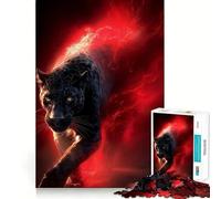 Teenagers 1000 Piece Jigsaw Puzzle Black Panther with Red Energy Aura Exact Edge Art, Logic Skill Play, Calm Fun Time, Christmas Art Gift (38x26cm)