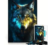 Teenagers 1000 Piece Jigsaw Puzzle Black Wolf in Neon Light Exact Edge Art, Logic Skill Play, Calm Fun Time, Christmas Art Gift (38x26cm)