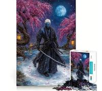 Teenagers 1000 Piece Jigsaw Puzzle Blue-skinned Samurai Under Cherry Blossoms Exact Edge Art, Logic Skill Play, Calm Fun Time, Christmas Art Gift (38x26cm)