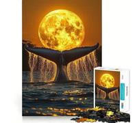 Teenagers 1000 Piece Jigsaw Puzzle Blue Whale Tail Moon Humpback Whale Exact Edge Art, Logic Skill Play, Calm Fun Time, Christmas Art Gift (38x52cm)