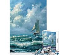 Teenagers 1000 Piece Jigsaw Puzzle Boat in Ocean Waves Jigsaw for Teenagers Precision Cutting Difficult And Challenge Learning Educational Toys (38x26cm)