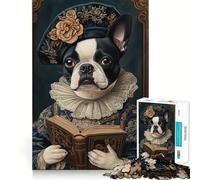 Teenagers 1000 Piece Jigsaw Puzzle Boston Terrier Renaissance Scholar Exact Edge Art, Logic Skill Play, Calm Fun Time, Christmas Art Gift (38x52cm)