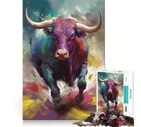 Teenagers 1000 Piece Jigsaw Puzzle Bull on The Desert Run Clean Edge Game Cognitive Teaser Toy Idle Play Game Xmas Decor Gift (38x52cm)
