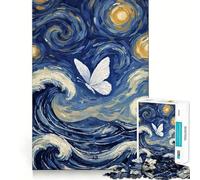 Teenagers 1000 Piece Jigsaw Puzzle Butterfly in Van Gogh Style Painting Clean Edge Game Cognitive Teaser Toy Idle Play Game Xmas Decor Gift (38x26cm)