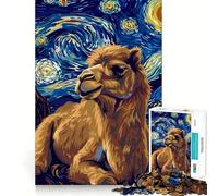 Teenagers 1000 Piece Jigsaw Puzzle Camel in Starry Night Style Clean Edge Game Cognitive Teaser Toy Idle Play Game Xmas Decor Gift (38x26cm)