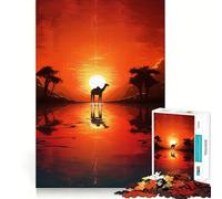 Teenagers 1000 Piece Jigsaw Puzzle Camel Silhouette Sunset Clean Edge Game Cognitive Teaser Toy Idle Play Game Xmas Decor Gift (38x26cm)