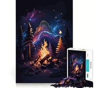 Teenagers 1000 Piece Jigsaw Puzzle Campfire Under The Stars Clean Edge Game Cognitive Teaser Toy Idle Play Game Xmas Decor Gift (38x26cm)