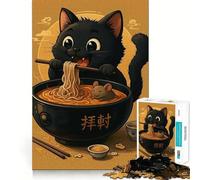 Teenagers 1000 Piece Jigsaw Puzzle Cartoon Cat Eating Ramen with Mouse Clean Edge Game Cognitive Teaser Toy Idle Play Game Xmas Decor Gift (38x52cm)