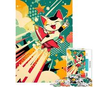 Teenagers 1000 Piece Jigsaw Puzzle Cartoon Cat Riding A Rocket Educational Challenge Analysis And Logic Toy Wall Decor for And from 14 Years And over (38x52cm)