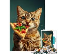 Teenagers 1000 Piece Jigsaw Puzzle Cat And His Pizza for Educational Game Challenge Toy Educational Game Stress Reliever Gifts Birthday (Size 38x52cm)
