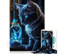 Teenagers 1000 Piece Jigsaw Puzzle Cat Butterflies And Jar Clean Edge Game Cognitive Teaser Toy Idle Play Game Xmas Decor Gift (38x26cm)