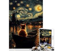 Teenagers 1000 Piece Jigsaw Puzzle Cat In The Starry Night Educational Game Improve Memory Educational Toy Decompressing Intellectual (38x26cm)